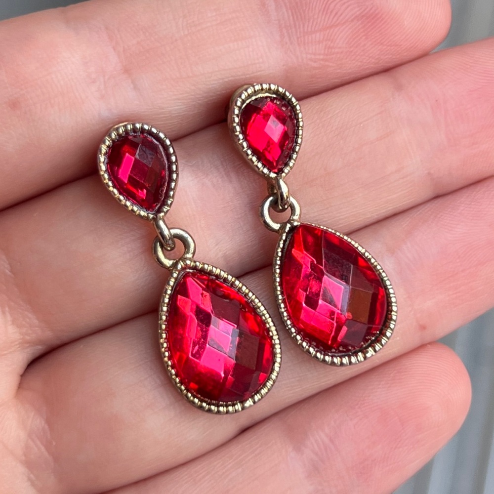 Macy’s Inc Ruby Tear Drop Dangle Earrings